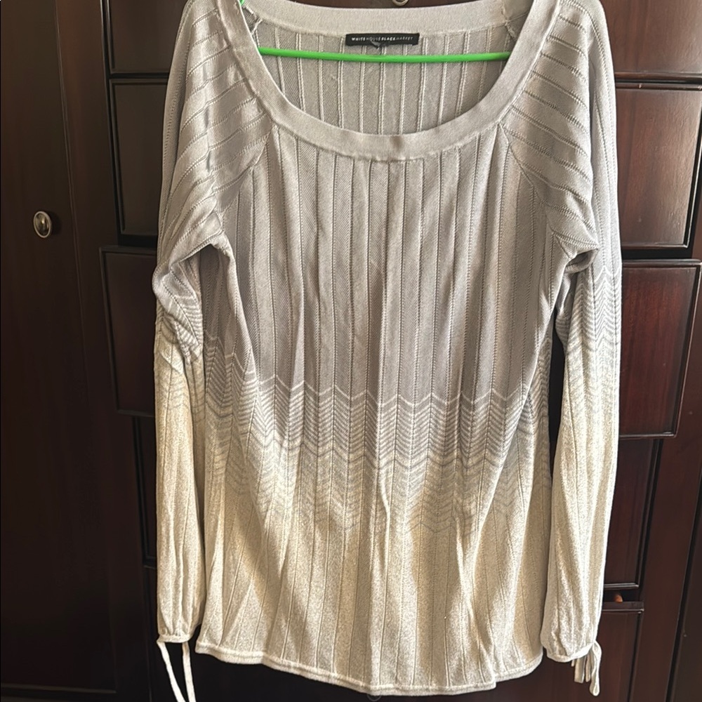 White House Black Market Cream Ribbed Long Sleeve Blouse
